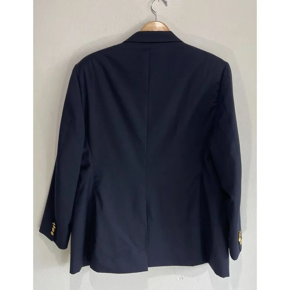 Ralph Lauren pure new wool sport coat blue gold buttons black label men's 46R